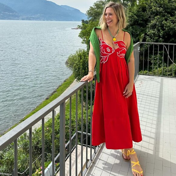 Sunday Dresses & Skirts - NEW! BEAUTIFUL SOLID KOI FISH PLEATED RED DRESS NEW